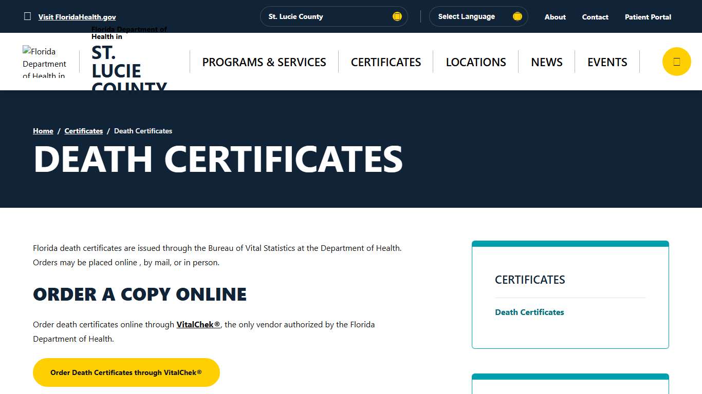 Death Certificates - Florida Department of Health in St. Lucie County