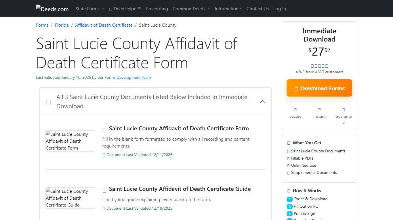 Saint Lucie County Affidavit of Death Certificate Form Florida Deeds.com